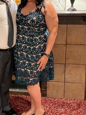 City Chic Teal Crochet Lace Midi Dress